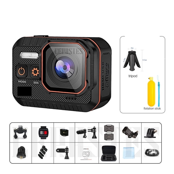 Action Camera 4K 60FPS Remote Control 30m Waterproof 170° Wide Angle Action Camera Dash Cam Go Sport Camera Pro ,Lightweight