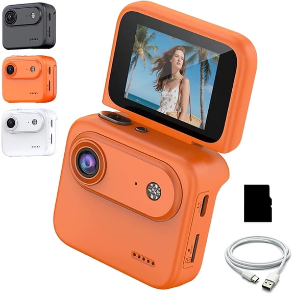 Action Camera 4K ABS 2.68in - Flip Screen & 6H Battery for Biking Hiking Beach, 32G Card Included, Orange