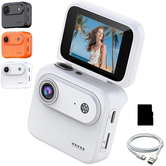 Action Camera 4K ABS 2.68in - Flip Screen & 6H Battery for Biking Hiking Beach, 64G Card Included, White