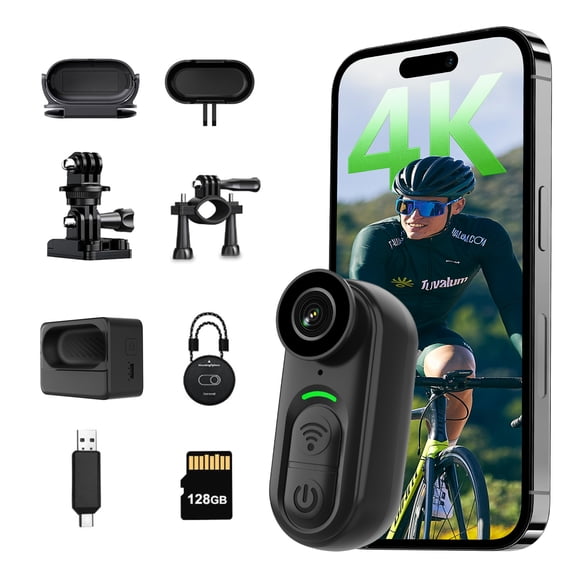 Mini 4K Action Camera, 125 Wide Angle, Wifi Connectivity, Portable POV Recording, for Cycling Hiking Sports (Black 4K 128G Std)