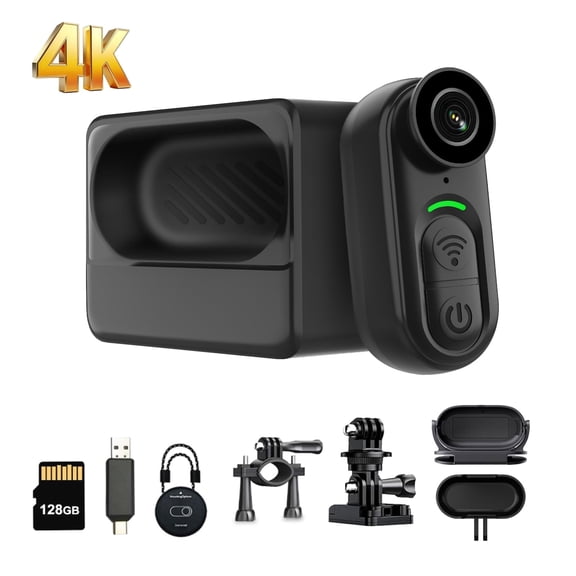 Mini 4K Action Camera, 125° Wide Angle, WiFi Connectivity, Portable POV Recording, for Cycling Hiking Sports (Black 4K 128G Std)
