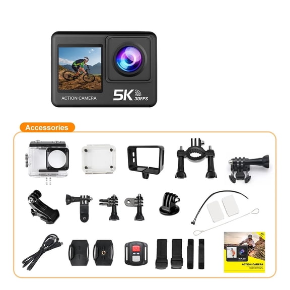 Action Camera 5K 4K60FPS EIS Wi-Fi Dual Screen 170D 2.0 Inch Touch Screen 30M Waterproof Sport Camera With Remote Control