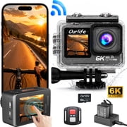 Action Camera 6K 30FPS 50MP 131ft Waterproof Camera Underwater with 6-Axis EIS 5X Zoom 170° Wide Angle WiFi Remote Control 64GB Card, 2 Batteries