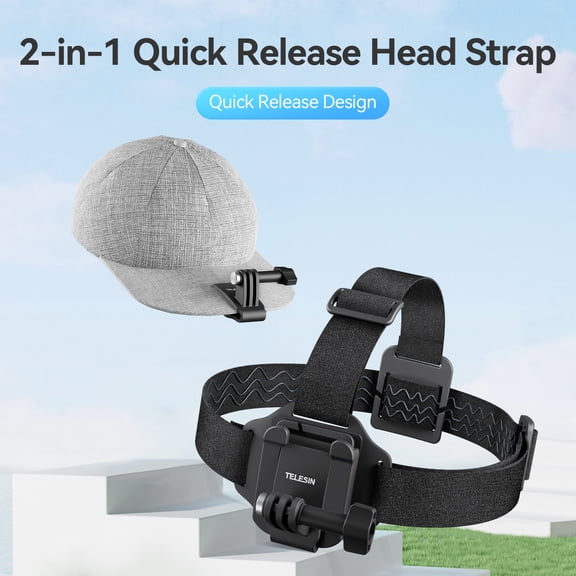 Action Camera Head Strap Mount Adjustable Hat Clip POV Camera Headband Dual Use Kit