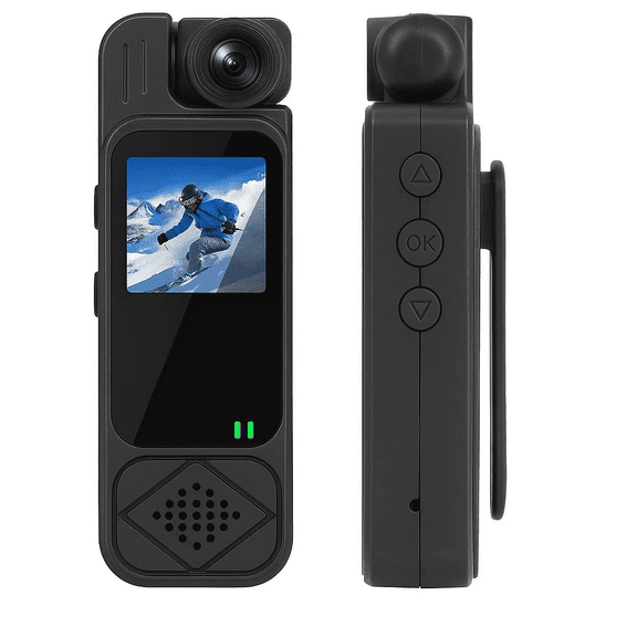 Action Camera, Mini Vlogging Camera, Body Camera Wearable Video Recorder, 180 Wide Angle Rotating Lens for Bike Cycling, Pet, Vlogging