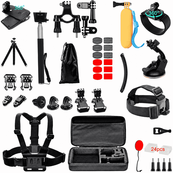 60-in-1 GoPro Mounting Kit, Compatible with Hero 13-1, Insta360, DJI Osmo, Includes Camera Mounts & Attachments