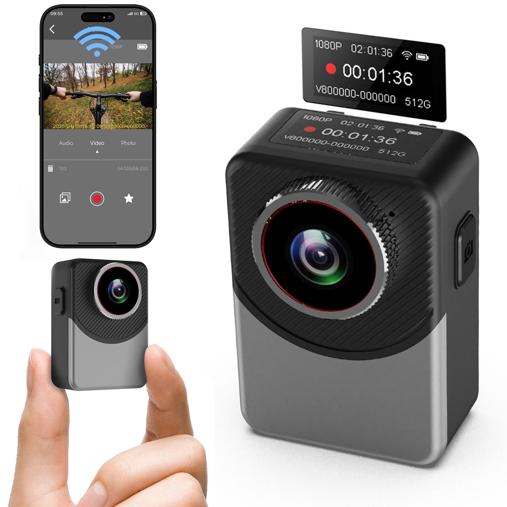 Action Camera, Pocket Camcorder, Video Recorder, 1296P Mini Body Camera, Waterproof, Stabilization, Wide FOV Wearable Portable Vlogging Camera for Vlogging,Travel,Sport,Helmet Mount
