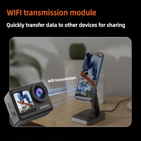 Action Camera,Underwater Camera,5K Ultra HD Wi-Fi Control,with EIS/Dual Touch Screen,Landscape/Portrait Switching Sports Camera for Cycling,Diving, Sports Vlogging Recording