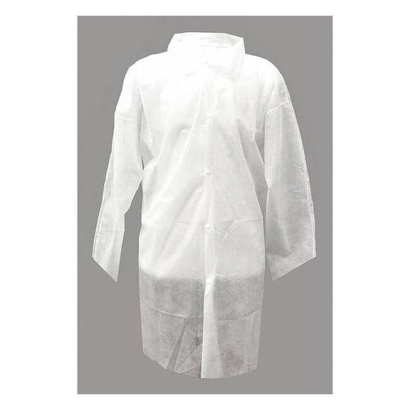 Disposable Lab Coat, Polypropylene, Snaps Closure, White, 2XL, 30 PK