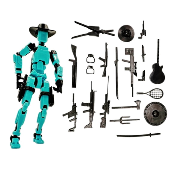 Action Doll Set Creative Decompression Assembly Model Ornament with Movable Joints and Magnetic Accessories Sky Blue for Desktop Decor and Gift