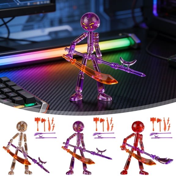 Action Figure, Multi-Joint Movable Stickman Collectible with 7 Weapons, Poseable Robot Figure for Stop Motion, Mechanical Doll for Display Collection and Creative Play