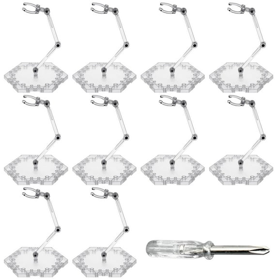Action Figure Stand, 10 Pcs Clear PVC Plastic Doll Model Stand with Screwdriver, Assembly Action Figure Support Display Stand Compatible with HG 1/144 Robot Toys