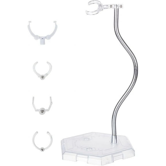 Action Figure Stands Clear Plastic Minifigures Display Stand with Adjustable Snake Bone Bracket Model Support Stand with Base Assembly Display Holder for Action Figure for DIY