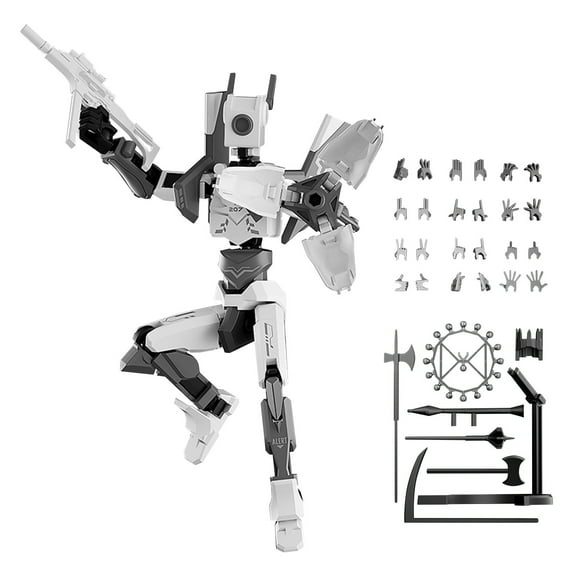 Action Figures Set-(Assembly Required) Robot Action Figure Fidget Toys For Anime Figures With Dummy Figures Multi Movable Joints Gifts White