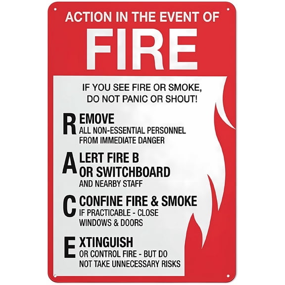 Action In The Event Of Fire Sign - 8"x12" Reflective Aluminum Sign, Weather Resistant Waterproof, Easy To Mount Outdoor Signage