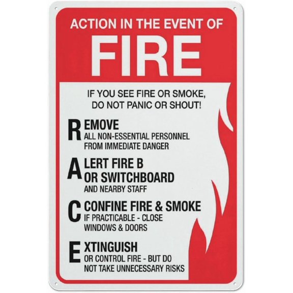 Action In The Event Of Fire Sign 8X12 Inch Rust Free Aluminum Easy To Read & Sturdy Keep Out Outdoor Metal Signs For Home Farm Yard