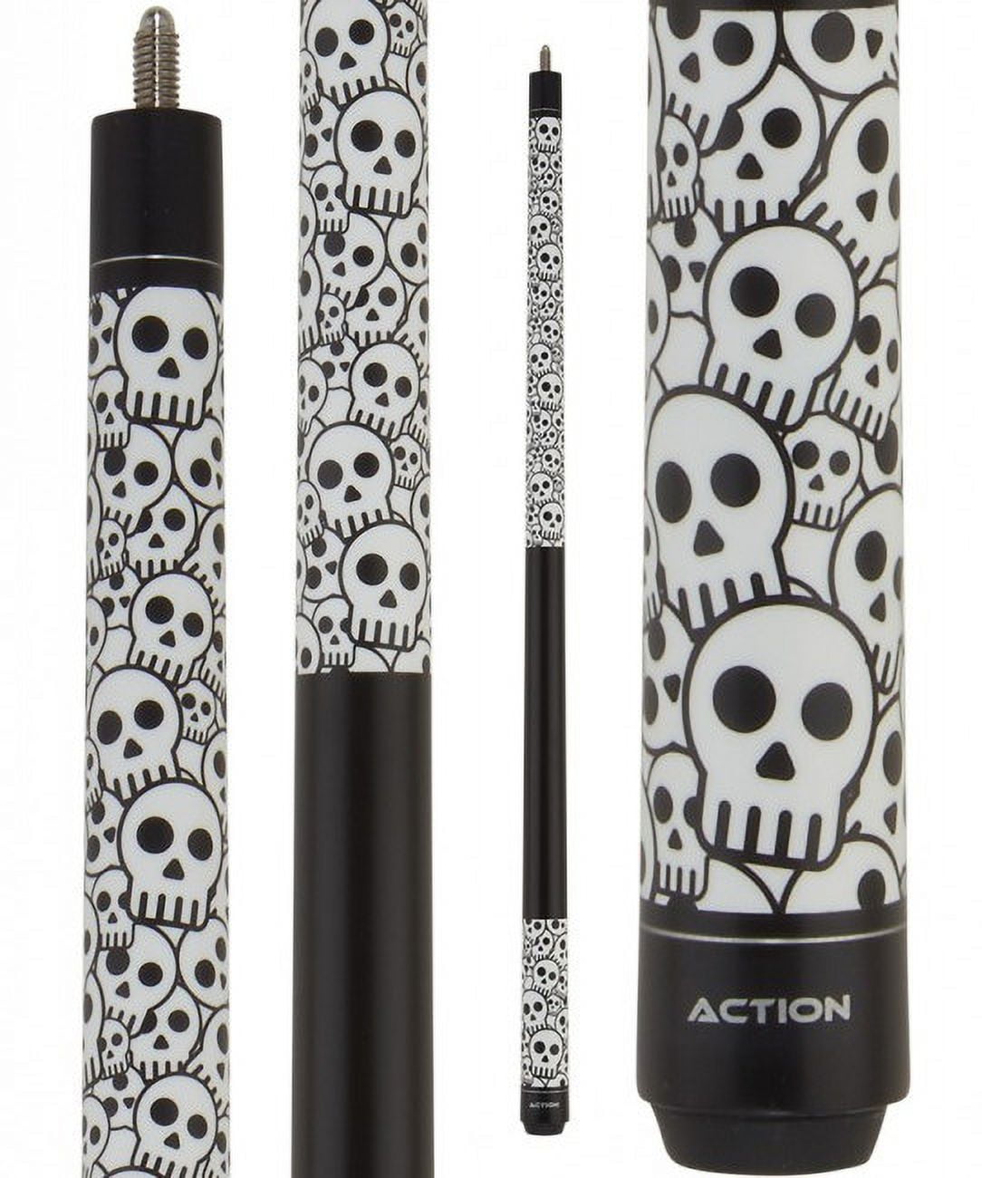 Junior 52" Matte Black and White Skull Pool Cue