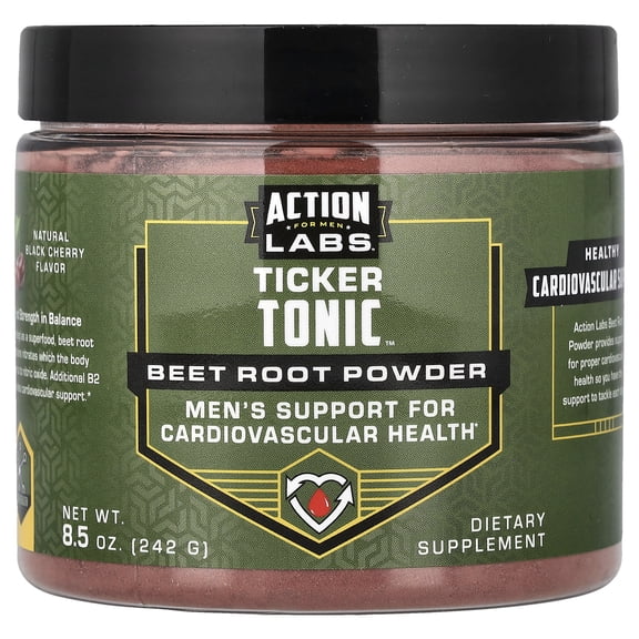 Action Labs For Men, Ticker Tonic, Beet Root Powder, Natural Black Cherry, 8.5 oz (242 g)