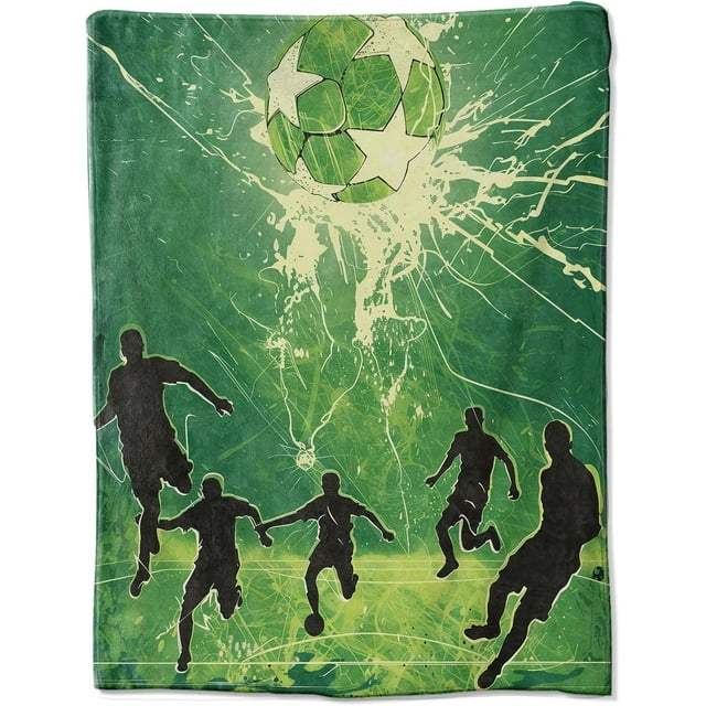 for ActionPacked Soccer Game Throw Blanket Dynamic Players and Green