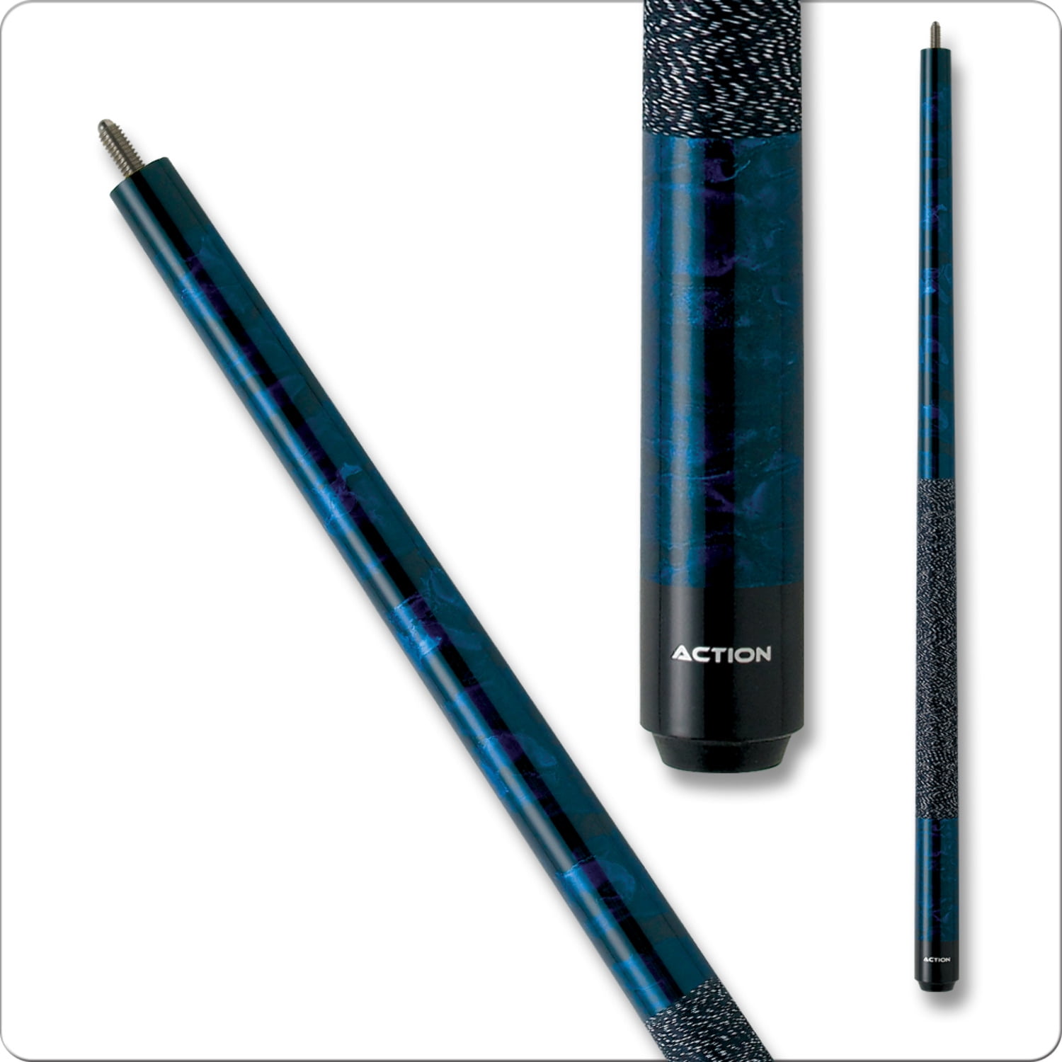 52" Blue Stained Birdseye Maple Pool Cue with Black Composite