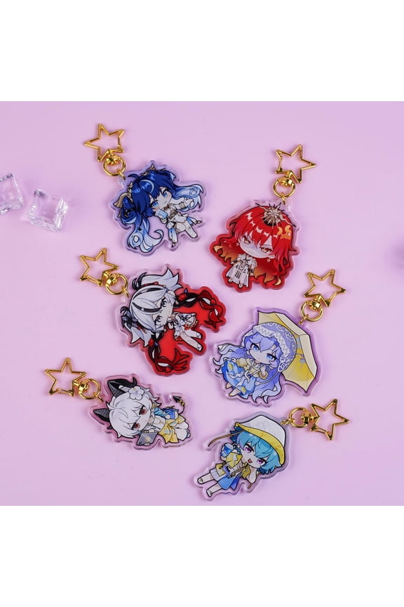 Action RPG Game Chibi Acrylic Keychain - Iuno, Augusta, Brant, Zani, Cantarella, Camellya Star Clasp Keyrings for Fandom Enthusiasts, RANDOM 1 PACK
