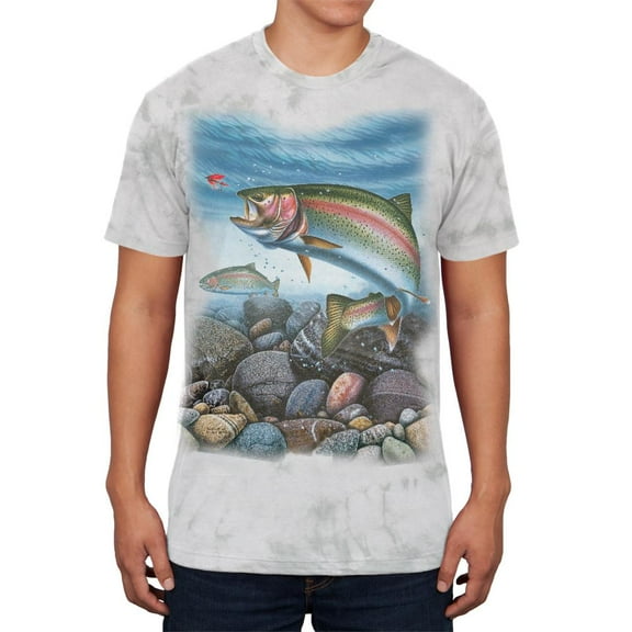 Action Rainbow Trout Fishing Men's Soft T Shirt Soft Green Triblend SM