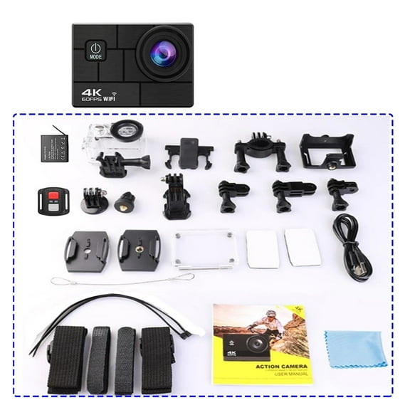 Action Sport Camera Ultra HD 4K/60fps EIS 24MP 2.0inch IPS Screen 170D Underwater 30M Go Waterproof Pro Helmet Video Cam ,Lightweight