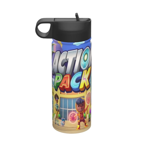 Action pack Kids Insulated Water Bottle With Straw - 18 Oz Stainless Steel Double Wall Vacuum Cup, Leakproof, Bpa Free, Suitable For Boys And Girls