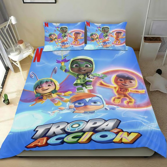 Action pack Themed Bed Sheet Set Three Piece Set 53x79 Inches Comfortable And Skin Friendly Unique Design Creating A Star Studded Night Home Decor Gifts For Family Friends fans