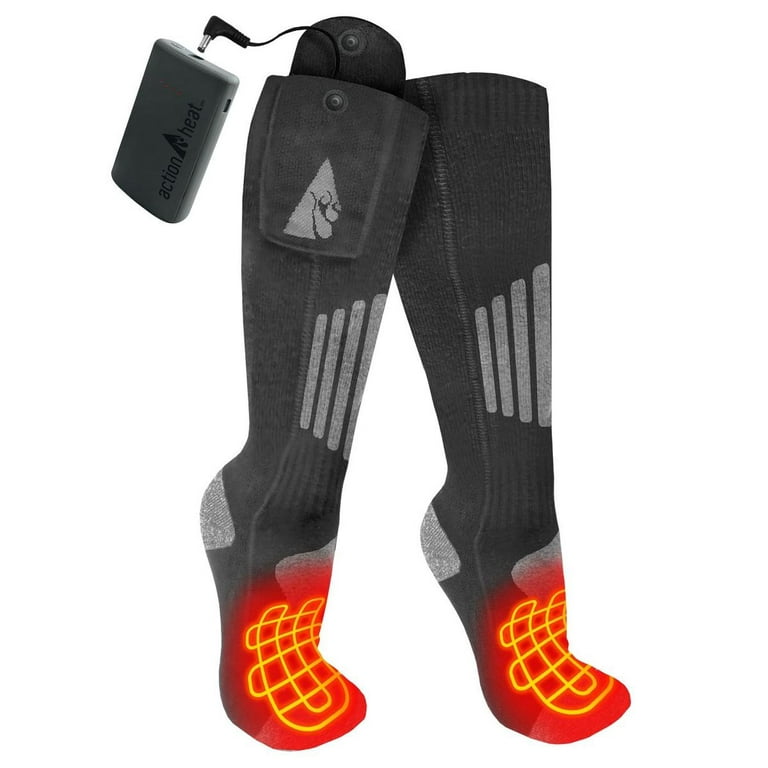 ActionHeat 3.7V Cotton Rechargeable Heated Socks 2.0 with Remote L/XL
