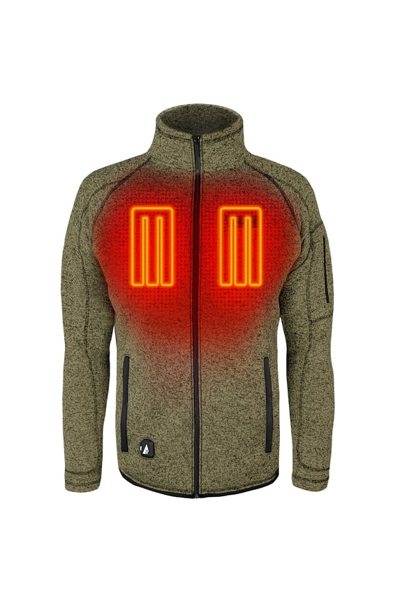 5V Men's Battery Heated Sweater Jacket- Olive Green