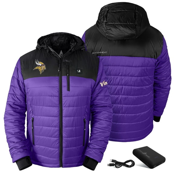 Men's ActionHeat Purple Minnesota Vikings 5V Battery Heated Insulated Puffer Full-Zip Hoodie Jacket