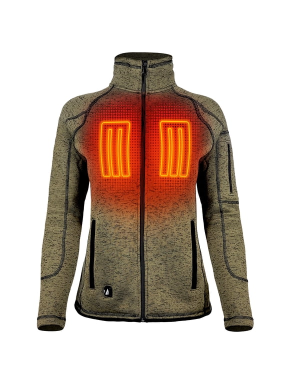 5V Women's Battery Heated Sweater Jacket- Olive Green