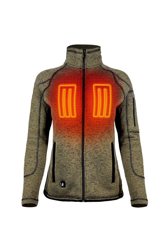 5V Women's Battery Heated Sweater Jacket- Olive Green