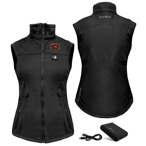 Women's ActionHeat Black Chicago Bears 5V Softshell Battery Heated Full-Zip Vest