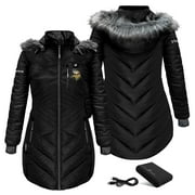 Women's ActionHeat Black Minnesota Vikings 5V Battery Heated Long Puffer Full-Zip Hoodie Jacket