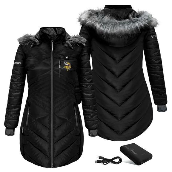 Women's ActionHeat Black Minnesota Vikings 5V Battery Heated Long Puffer Jacket