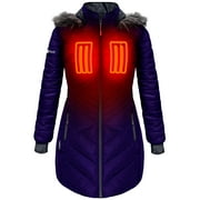 ActionHeat Women's 5V Battery Heated Long Puffer Jacket W/ Fur Hood - Indigo - XS