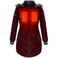 thumbnail image 1 of ActionHeat Women's 5V Battery Heated Long Puffer Jacket W/ Fur Hood - Wine - XS, 1 of 9