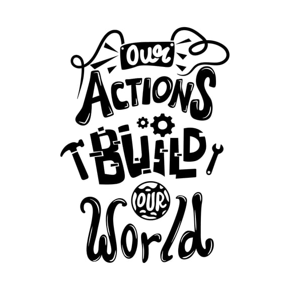 Our Actions Build Our World Inspirational Positive Quote Vinyl Wall Design Wall Art Sticker Designs Vinyl Stickers For Home House Walls Rooms Windows Bedroom Decoration Size (12x12 inch)