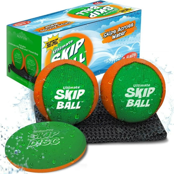 Activ Life 2 Pack Water Skipping Ball with Skip Disc, Pool Balls for Swimming Pools, Toys for Kids and Adults, Easter Basket Stuffer Gift (Green Orange)