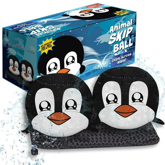 Activ Life Animal Skip Balls (2 Pack) Penguin Gifts Penguins Toy, Easter Basket Stuffers, Swimming Ball Pool Toys for Kids and Teens, Fun Water Beach Summer Games