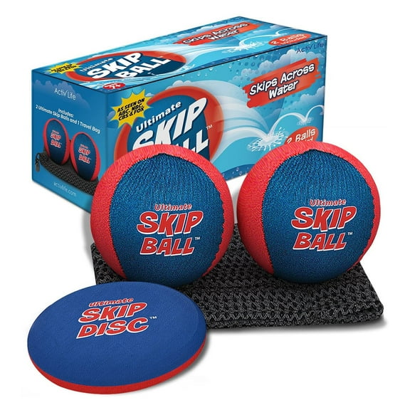 Activ Life Water Ball Set of 2 Skip Bouncing Beach Balls for Kids with Disc Blue Red