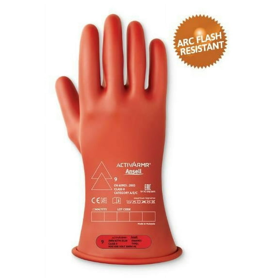 ActivArmr Electrical Insulating Gloves Class 0 - RIG011R Red 11in 1 Pair, size 9