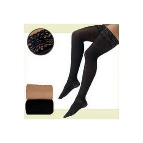 Activa 20-30 mmHg Soft Fit Thigh High with Lace Top Socks, Black, Small