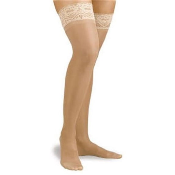 Activa H2254 Sheer Therapy Silicone Lace Top Closed Toe Thigh Highs 15-20 mmHg - Size & Color- Smoke Size D