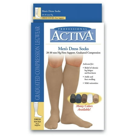 Activa Men's Ribbed Pattern Dress Socks 20-30 mmHg Closed Toe - Brown Large