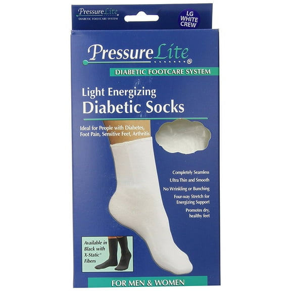 Activa Pressure Lite Light Energizing Diabetic Crew Socks White Large
