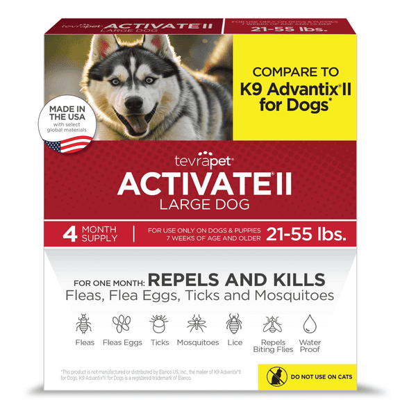 Activate II Flea and Tick Prevention for Dogs, 4 Count, Large Dogs 21-55 lbs, Topical Drops, 4 Months Flea Treatment