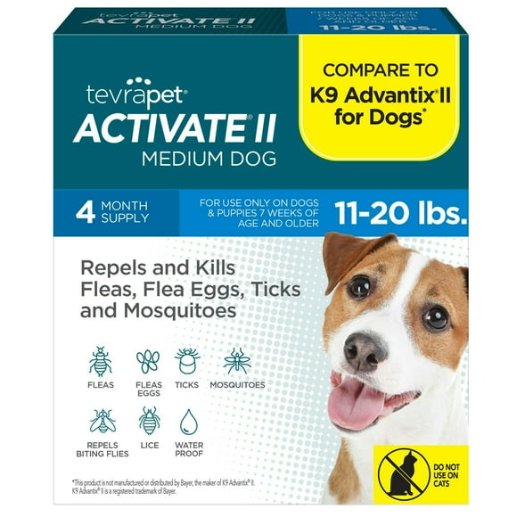 Activate II Flea and Tick Prevention for Dogs, 4 Count, Medium Dogs 11-20 lbs, Topical Drops, 4 Months Flea Treatment